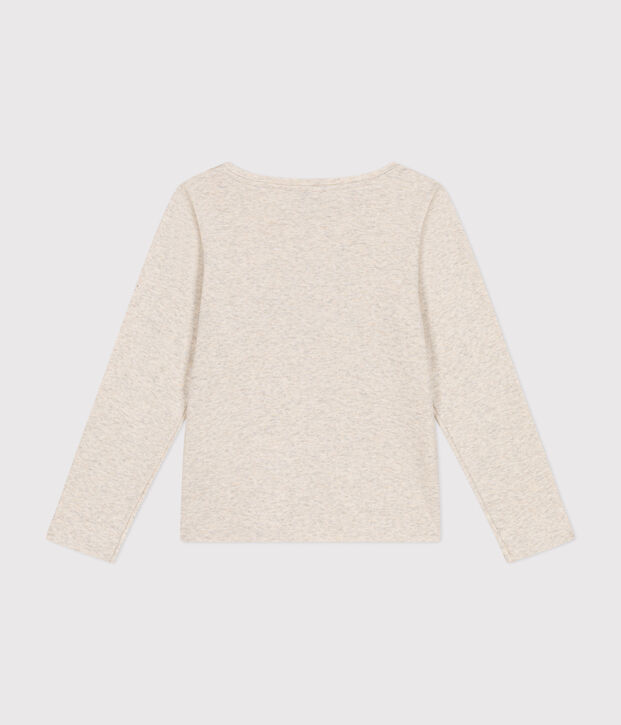 Little girls' long-sleeved rib knit T-shirt beige