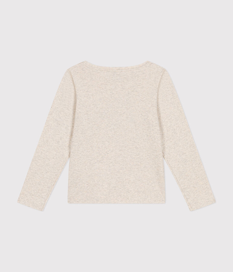 Little girls' long-sleeved rib knit T-shirt MONTELIMAR CHINE beige