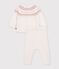 Jacquard knit outfit for babies Ecru/pink