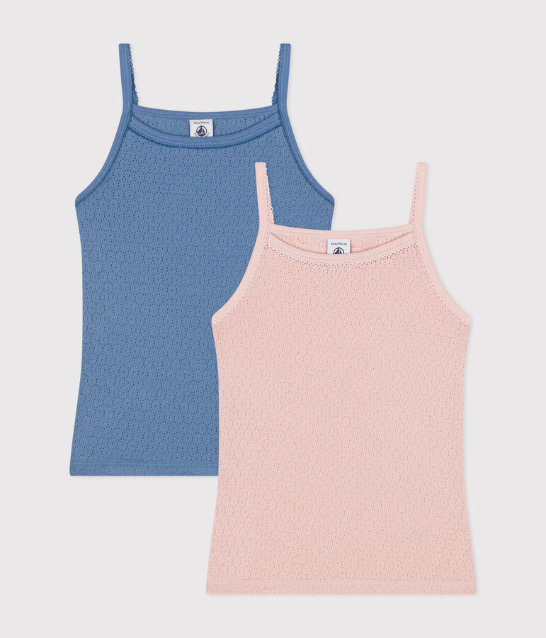 Children's openwork cotton tank tops with fine straps - 2-pack multicolor