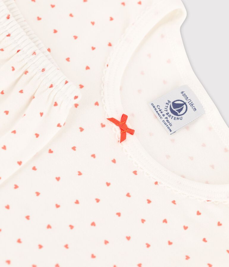 Girls' Heart Pattern Cotton Pyjamas white/pink