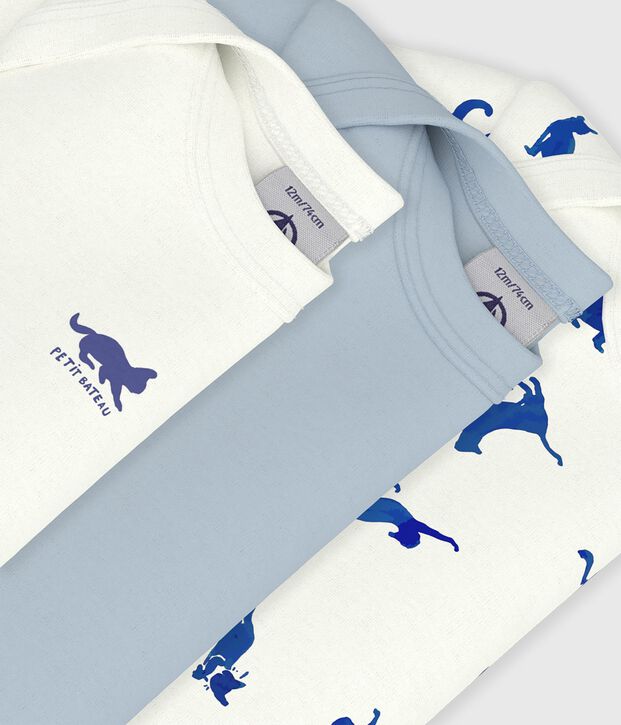 Pack of babies' short-sleeved cat print cotton bodies multicolor