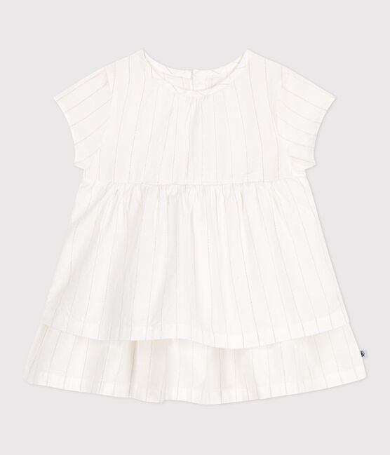 Babies' short-sleeved lightweight cotton dress for special occasions ECUME white/ARGENT