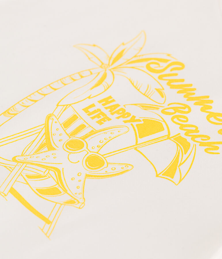 Children's short-sleeved printed cotton T-shirt white/yellow