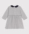 Babies' Long-Sleeved Stripy Tube-Knit Dress MARSHMALLOW white/SMOKING blue