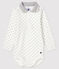 Baby's long-sleeved bodysuit with polo shirt neck MARSHMALLOW white/GRIS grey