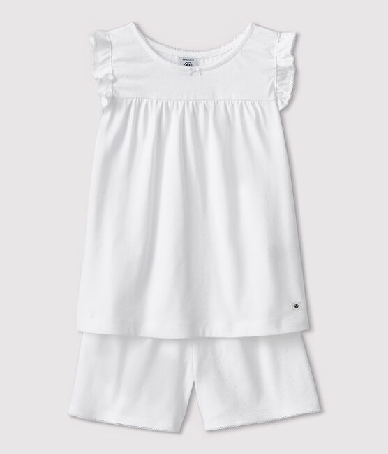 Girls' White Fine Cotton Short Pyjamas ECUME white