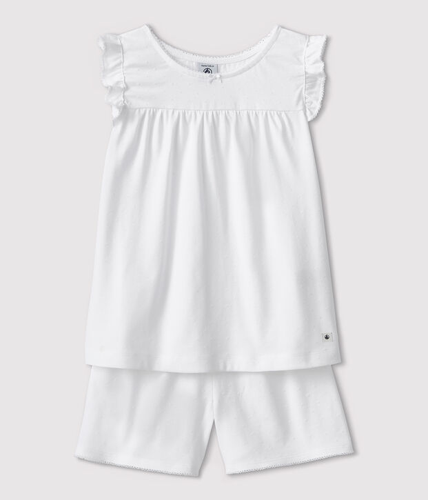 Girls' White Fine Cotton Short Pyjamas white