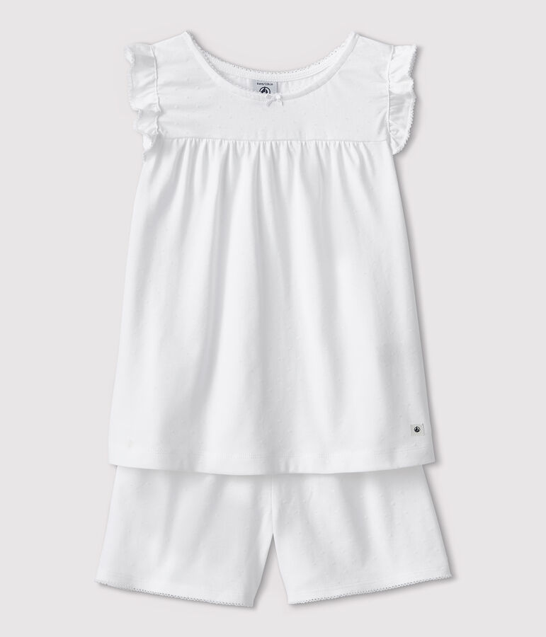 Girls' White Fine Cotton Short Pyjamas white