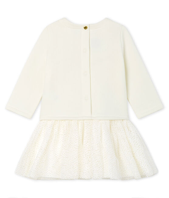 Baby Girls' Long-Sleeved Dual Material Dress MARSHMALLOW CN white