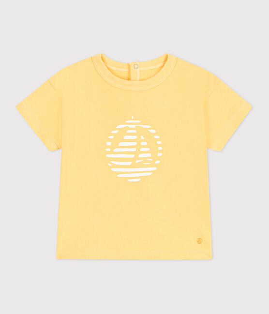 Babies' short-sleeved plain cotton T-shirt ORGE yellow