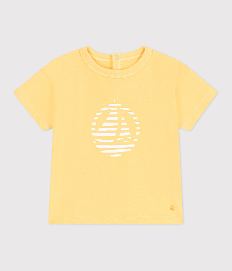 Babies' short-sleeved plain cotton T-shirt ORGE yellow