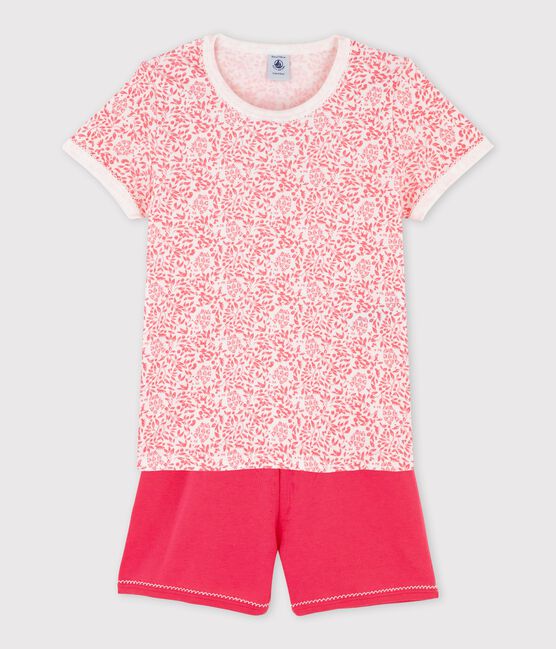 Girls' Pink Floral Print Cotton Short Pyjamas MARSHMALLOW white/GRETEL pink