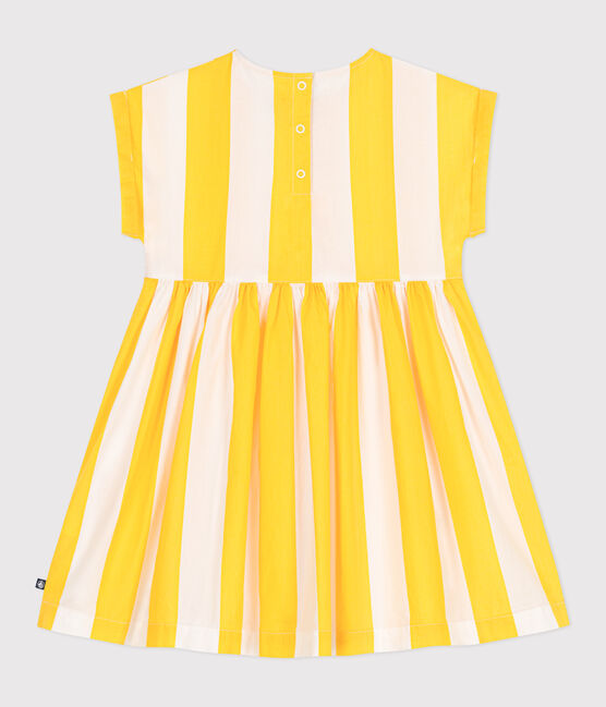 Children's short-sleeved stripy cotton dress MARSHMALLOW white/ORGE