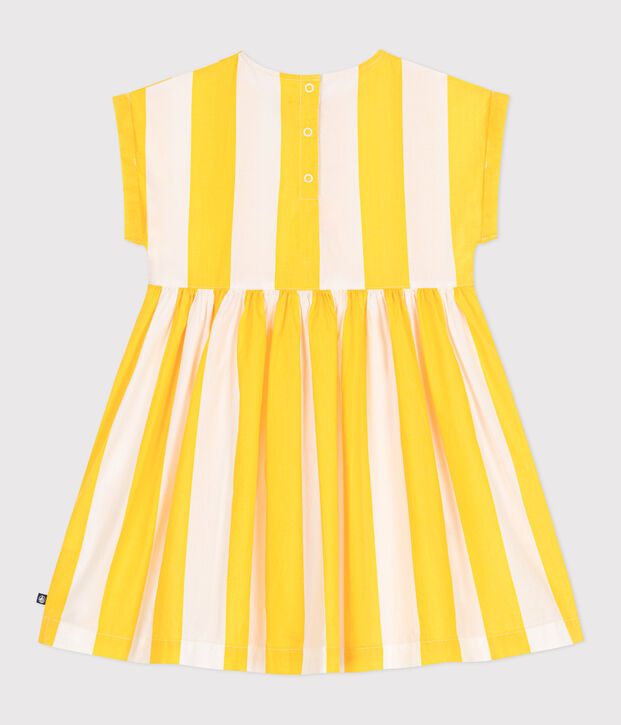 Children's short-sleeved stripy cotton dress white/yellow
