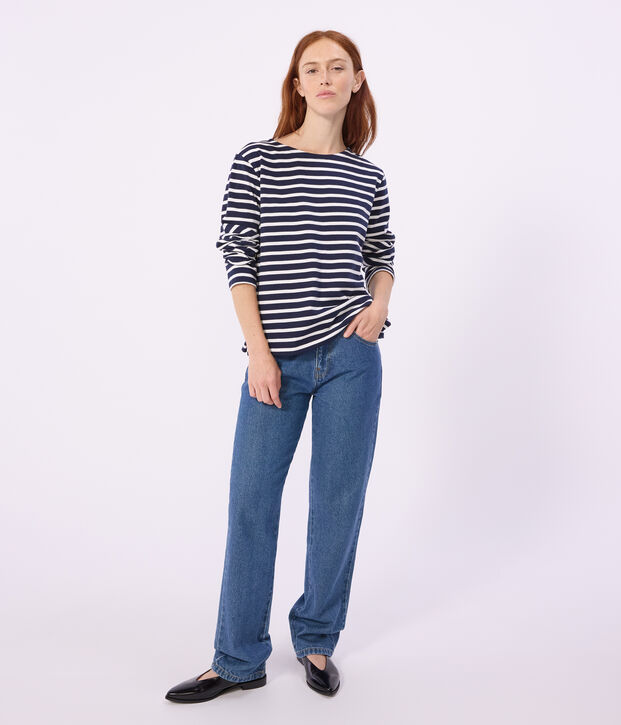 Women's stripy cotton Breton top blue/white