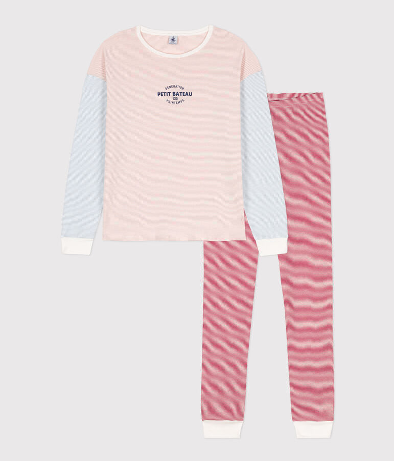 Women's Pinstriped Tricolour Cotton Pyjamas white/multicolor