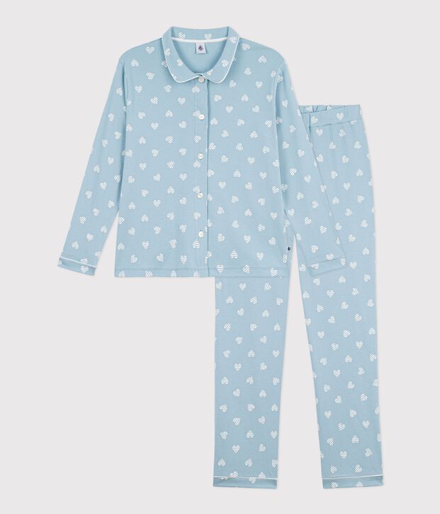 Women's buttoned printed cotton pyjamas green/white
