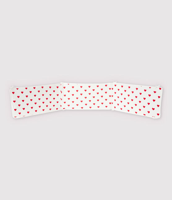 Babies' Red Heart Pattern Ribbed Cot Bumper MARSHMALLOW white/TERKUIT red