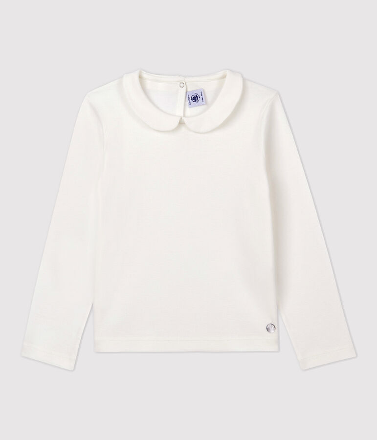 Girls' Long-sleeved Cotton T-Shirt MARSHMALLOW white