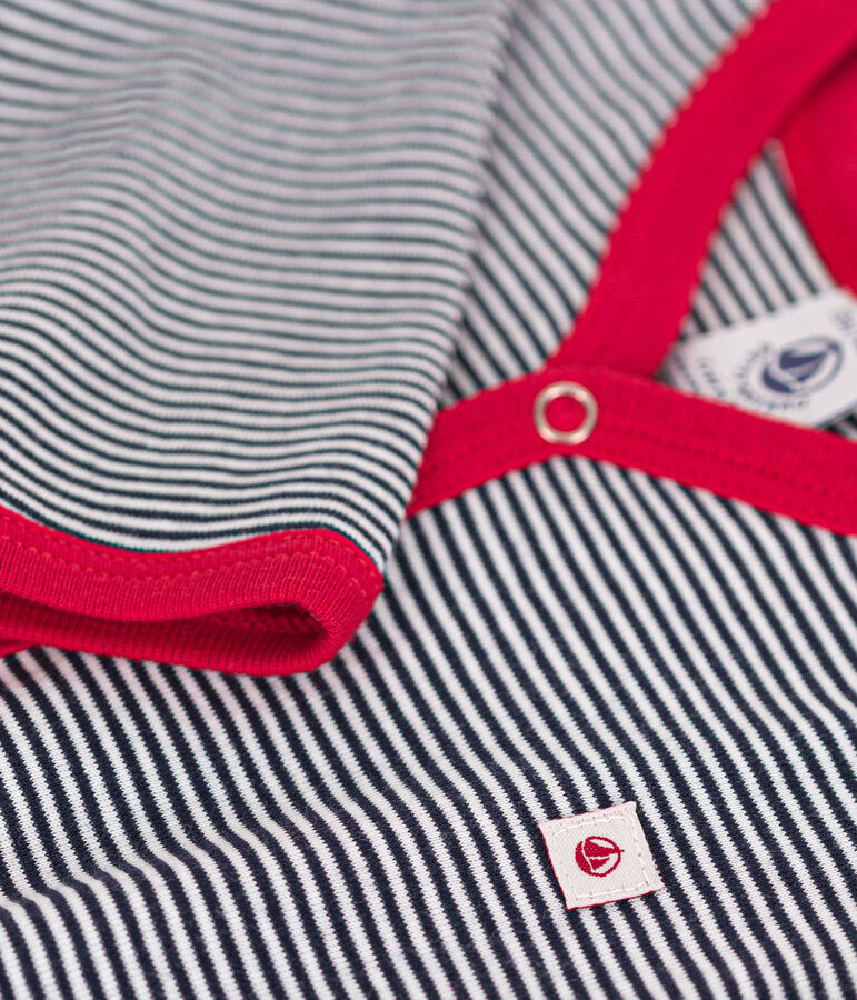 Babies' long-sleeved cotton pyjamas blue/white