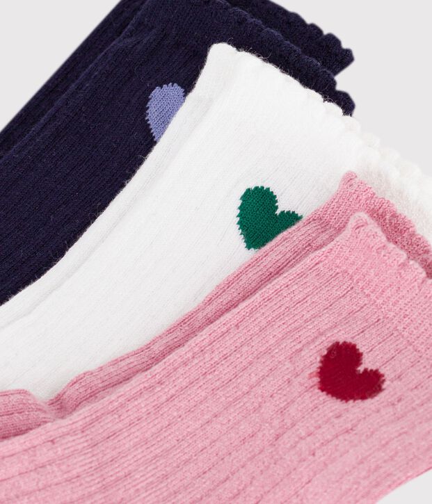 3 pairs of babies' heart-pattern cotton socks multicolor