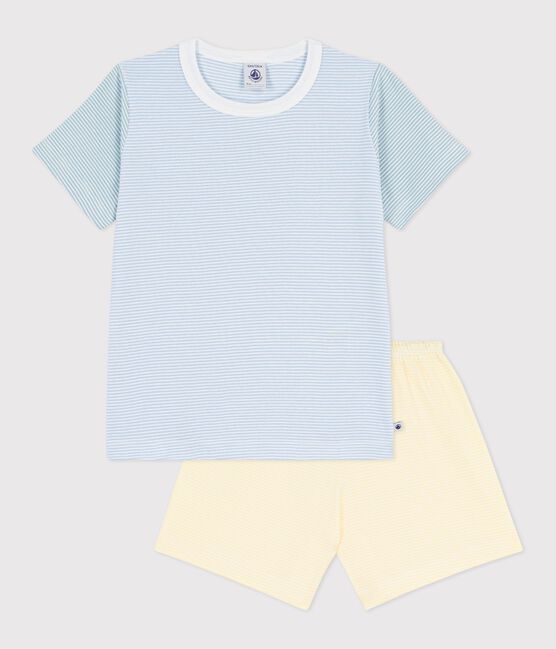 Children's short stripy cotton pyjamas JASMIN blue/MULTICO white