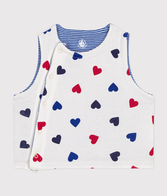 BABIES' REVERSIBLE SLEEVELESS COTTON CARDIGAN MARSHMALLOW white/MULTICO white