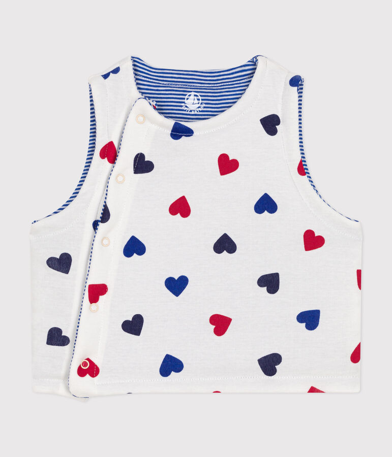 BABIES' REVERSIBLE SLEEVELESS COTTON CARDIGAN white/multicolor