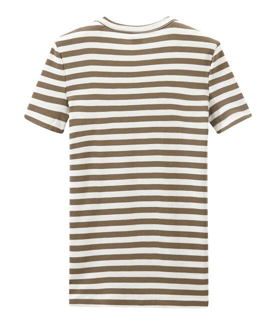 Women's T-shirt in heritage striped rib SHITAKE brown/MARSHMALLOW white