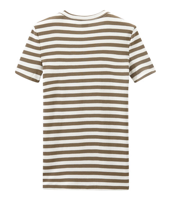 Women's T-shirt in heritage striped rib SHITAKE brown/MARSHMALLOW white