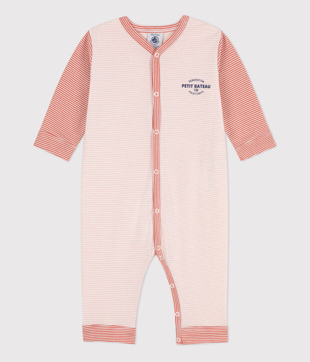 Footless Pinstriped Cotton Sleepsuit pink/white