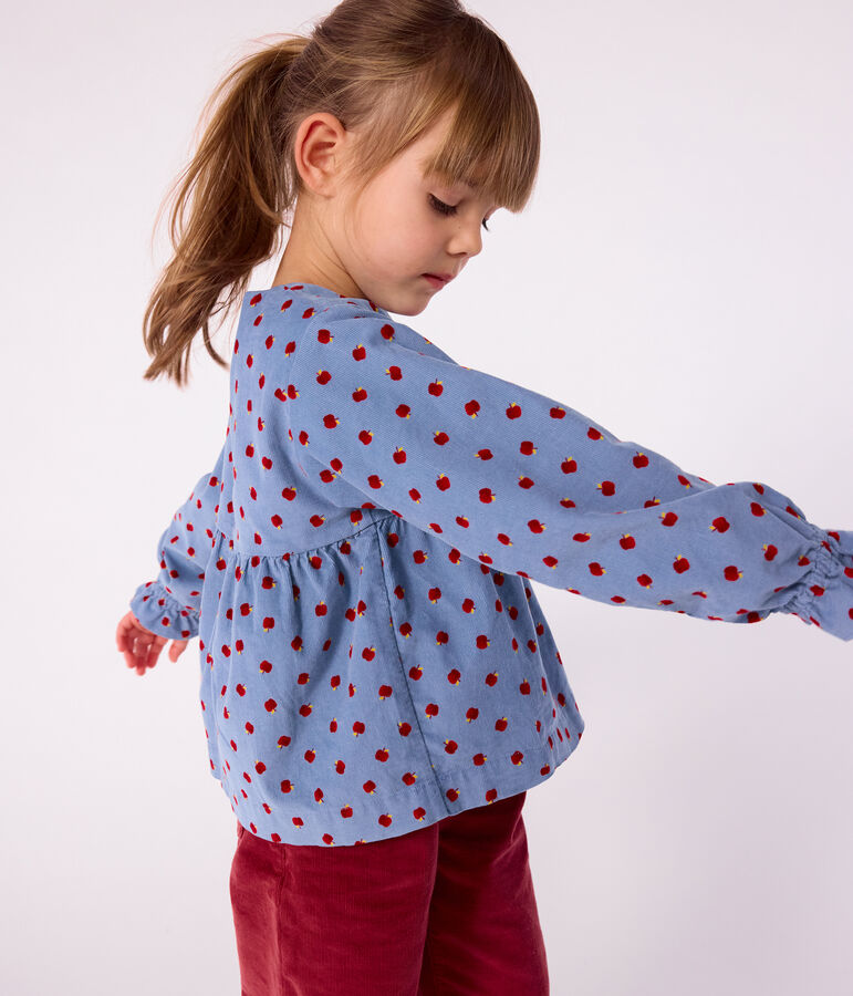 Children's long-sleeved printed corduroy blouse blue/multicolor