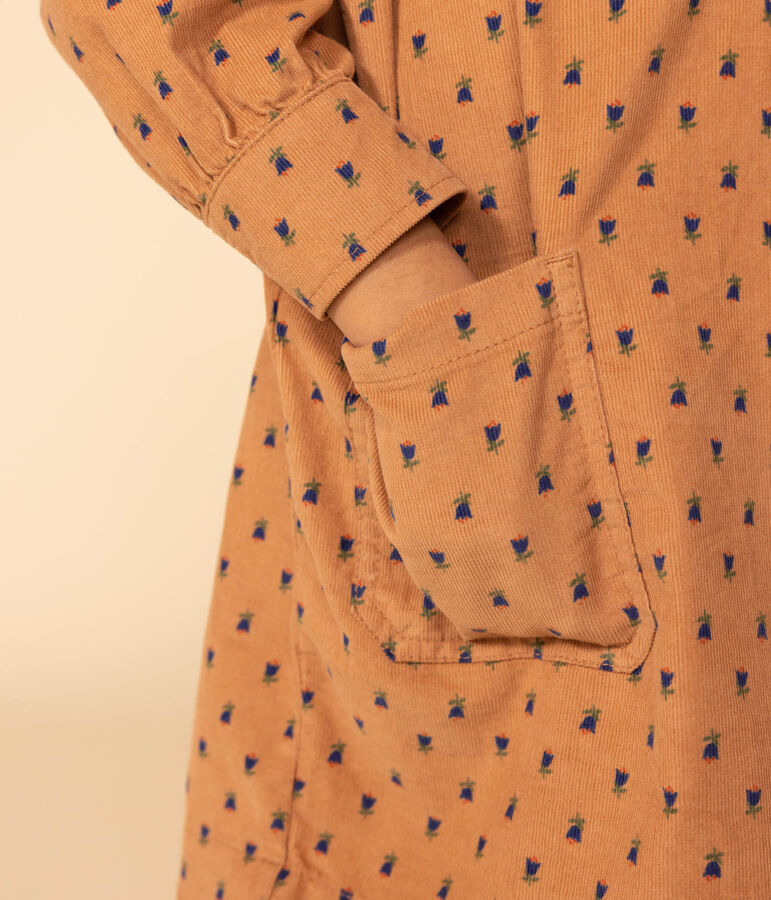 Girls' long-sleeved dress in floral velvet pink/multicolor