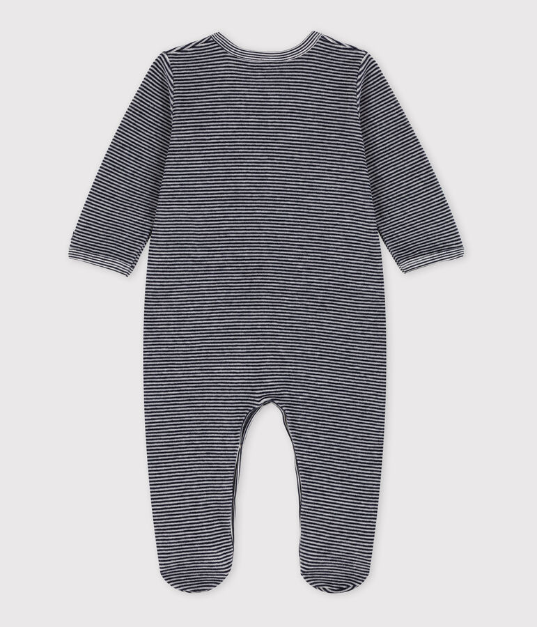 Babies' Pinstriped Velour Sleepsuit blue/white