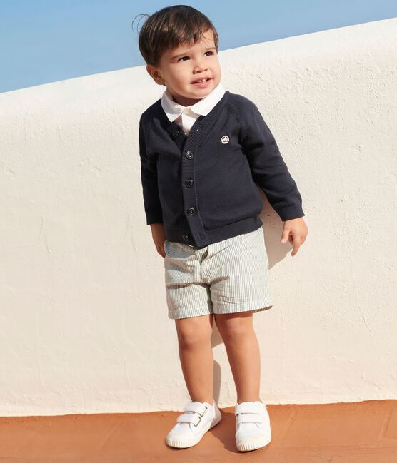 Babies' plain cotton cardigan SMOKING blue