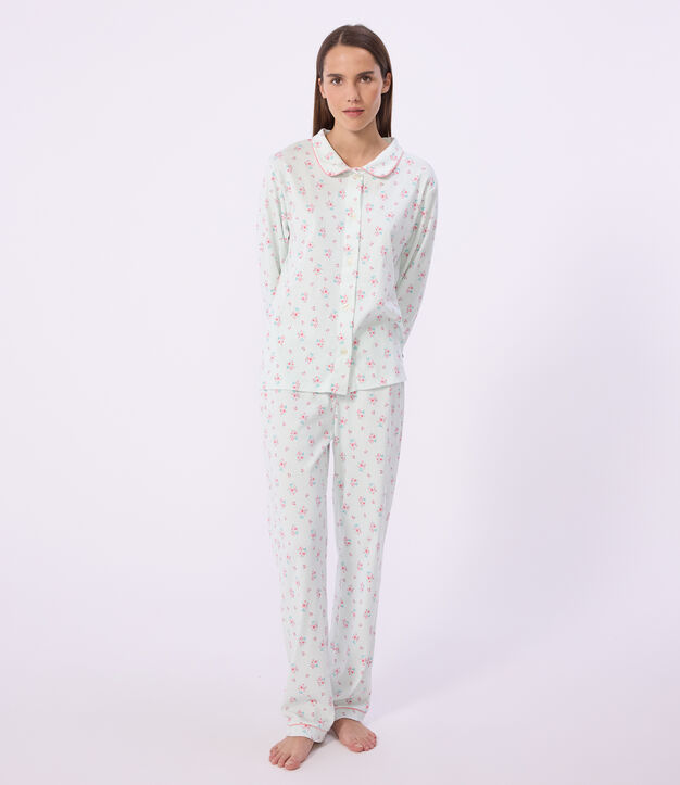 Women's buttoned printed cotton pyjamas white/multicolor