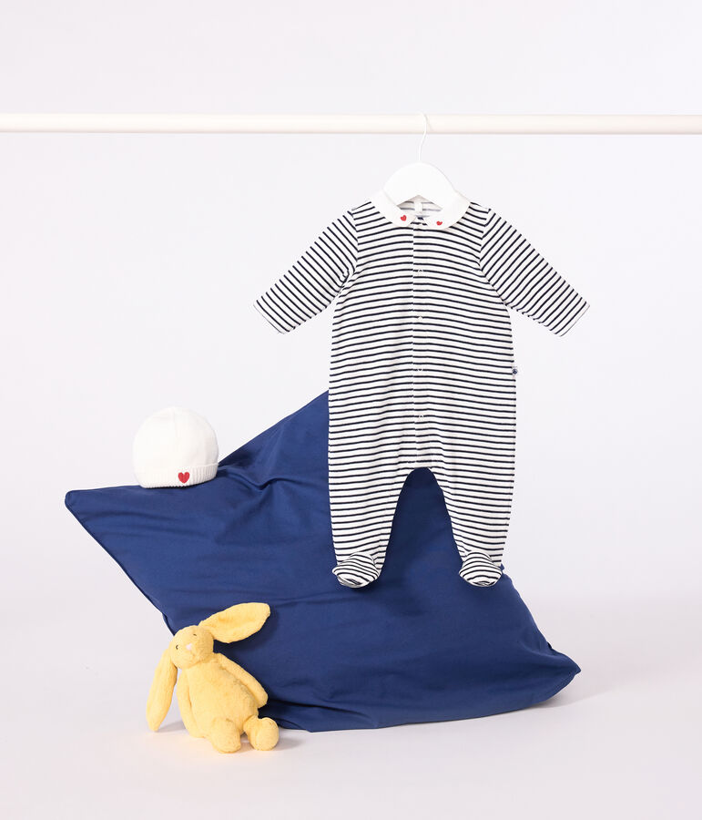 Babies' printed velour pyjama suit with a collar white/blue