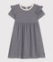 Girls' Stripy Short-Sleeved Cotton Dress SMOKING blue/MARSHMALLOW white