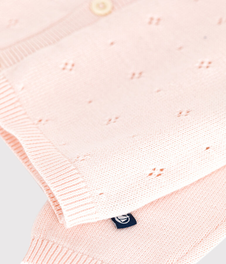 Babies' cotton cardigan in a decorative stitch FLEUR pink