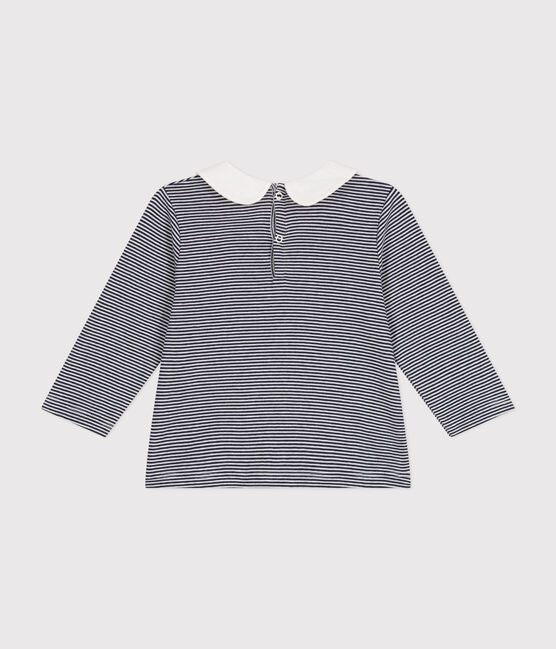 Babies' cotton blouse with a collar SMOKING blue/MARSHMALLOW white