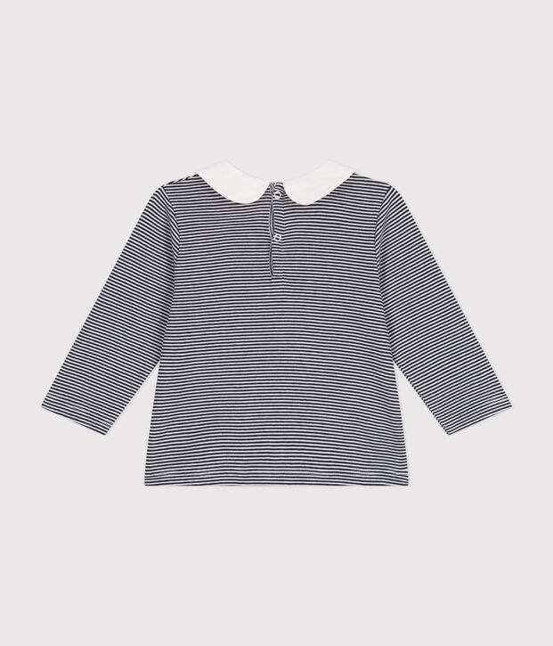 Babies' cotton blouse with a collar blue/white
