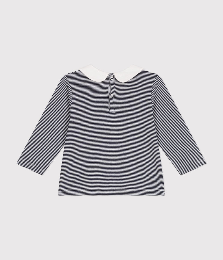 Babies' cotton blouse with a collar blue/white