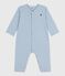 Babies' footless stripy cotton pyjama suit ADRIATIC /MARSHMALLOW