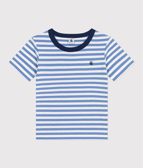 Boys' Stripy Lightweight Jersey T-shirt GAULOISE /MARSHMALLOW