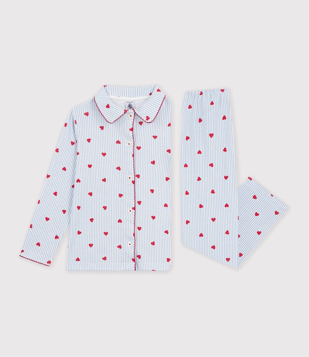 Children's buttoned heart pattern cotton pyjamas white/multicolor