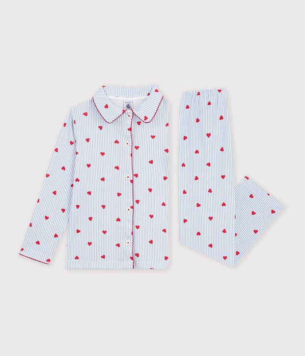 Children's buttoned heart pattern cotton pyjamas white/multicolor