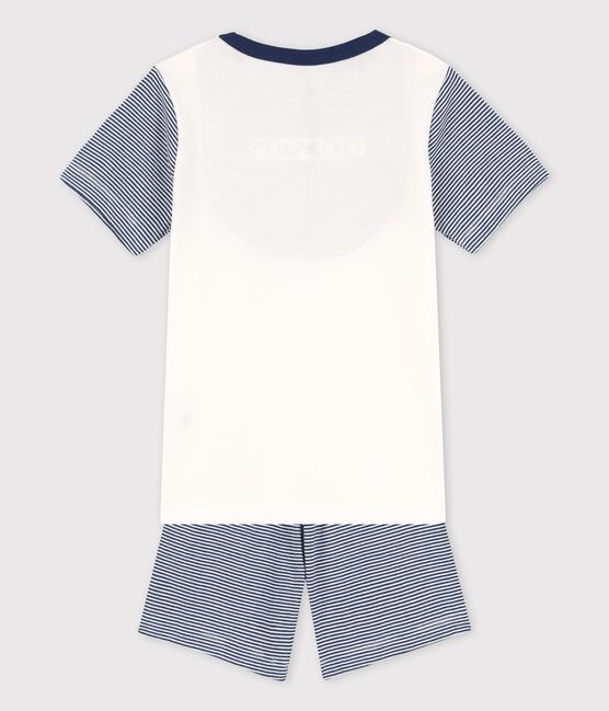 Boys' Blue Pinstriped Short Cotton Pyjamas MARSHMALLOW white/MEDIEVAL blue
