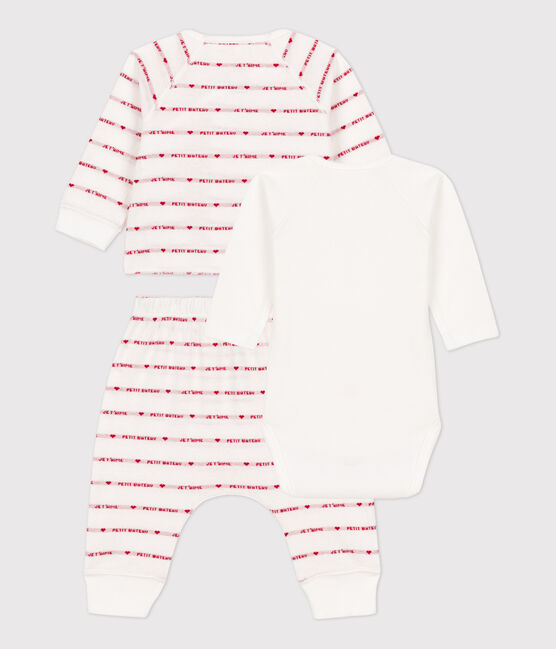 Babies' Organic Jacquard Clothing - 3-Piece Set MARSHMALLOW white/TERKUIT red