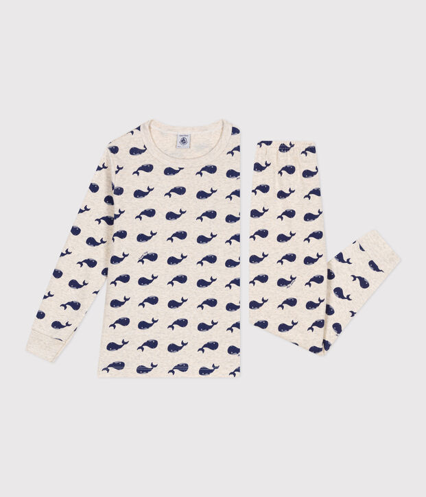 Children's pyjamas in cotton printed with whales beige/blue